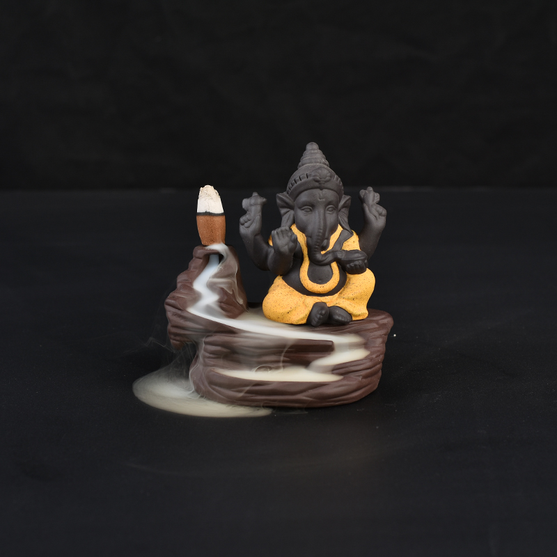 yellow sit style  Ganesha backflow Ceramic incense burner  1740