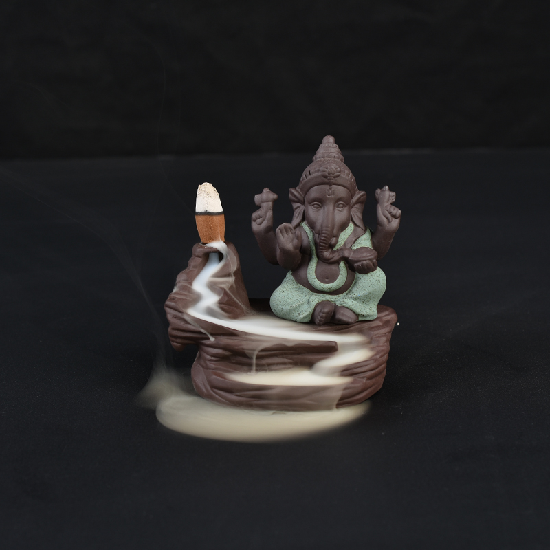 green sit style  Ganesha backflow Ceramic incense burner  1741