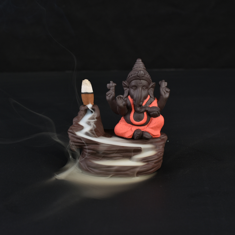 red sit style  Ganesha backflow Ceramic incense burner  1742