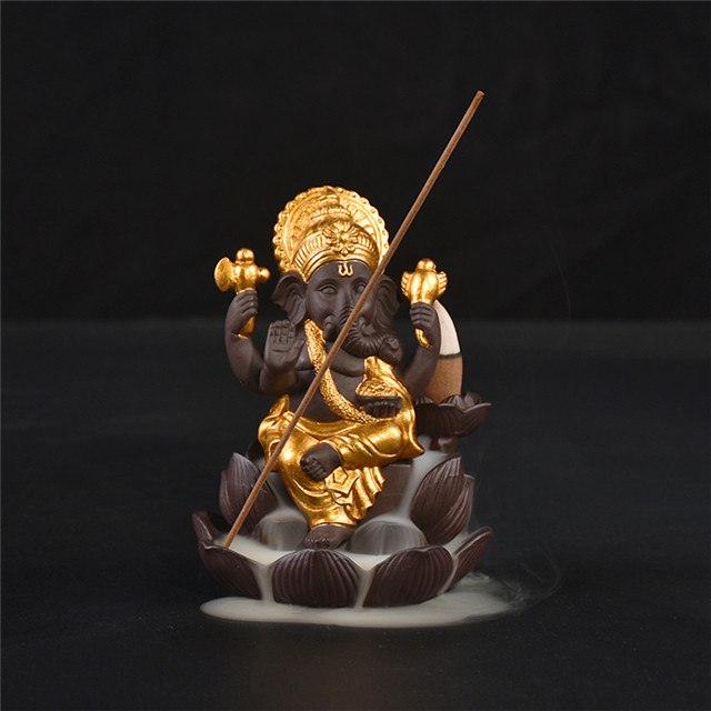 golden Ganesha Ceramic incense burner Backflow  2522