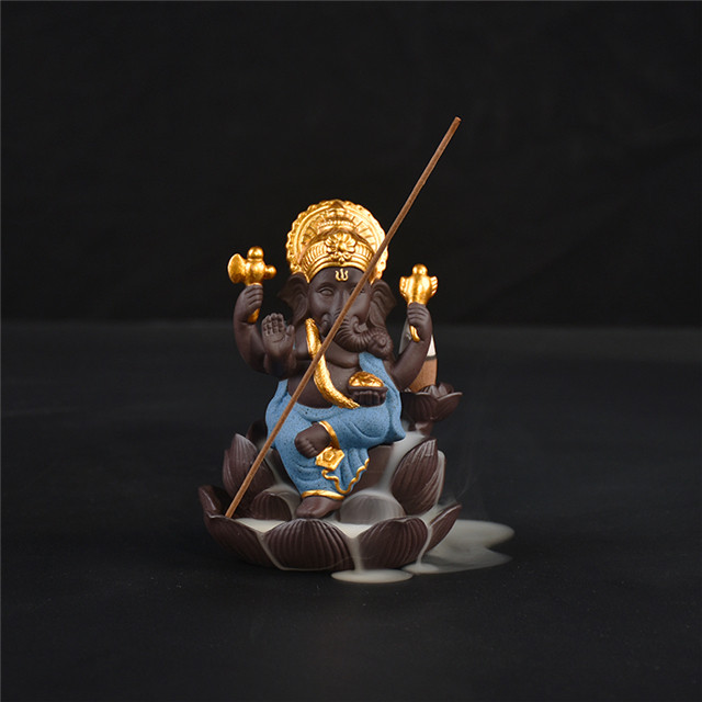 blue  Ganesha  Ceramic incense burner  2524