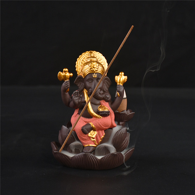 Red  Ganesha  Ceramic incense burner  2521