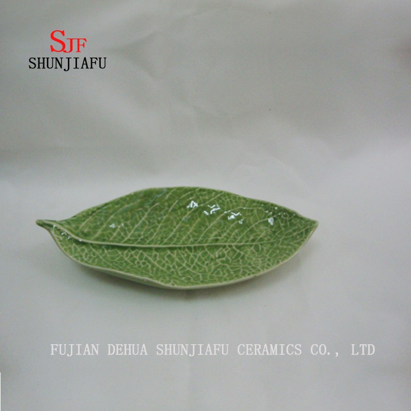 Hoja Verde Cer&aacute;mica Salsa Brillante Plato Cena Acabado