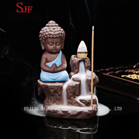 Little Buddha Backflow Incienso Quemador Cerámica Decoración Del Hogar