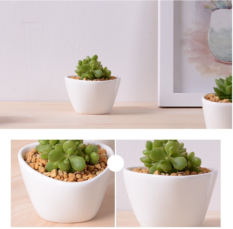 Creative Desktop - Tri&aacute;ngulo de cer&aacute;mica, mini maceta blanca