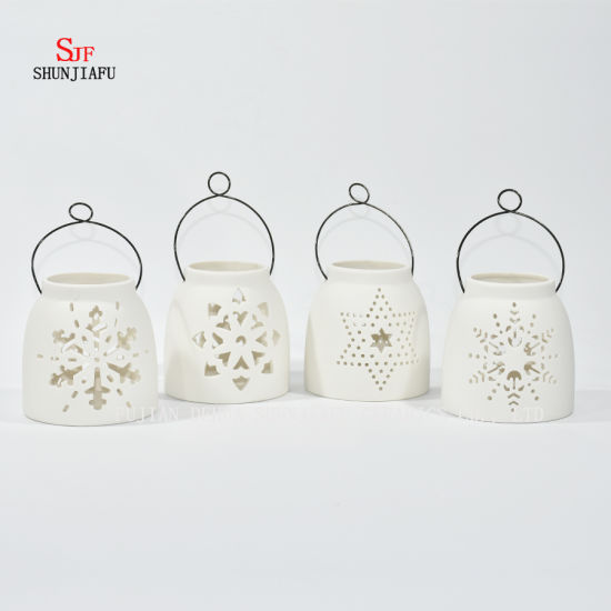 Diseño de cerámica blanca Tea Light Storm Lantern - Candelero