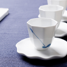 Taza de té vital de porocina blanca brillante de alto grado, taza de cerámica octágono