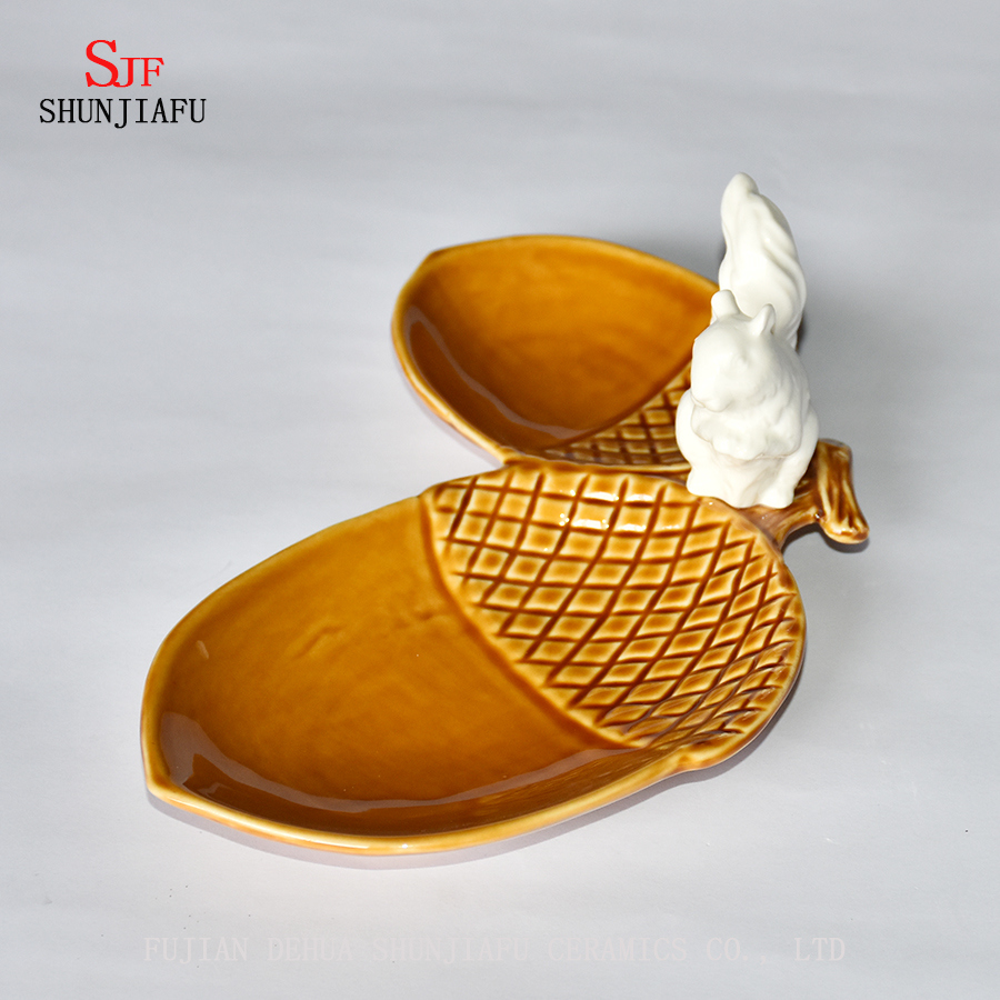 Creative Conos de pino doble y Cute Bird Condimento de cer&aacute;mica Plato / B