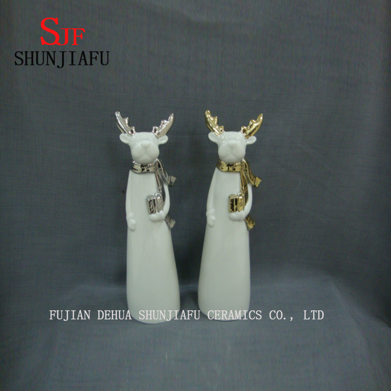 Decoraci&oacute;n de alce de cer&aacute;mica para regalo de Navidad (oro y plata)