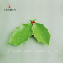 Plato doble navideño de cerámica de 2 hojas / tamaño verde