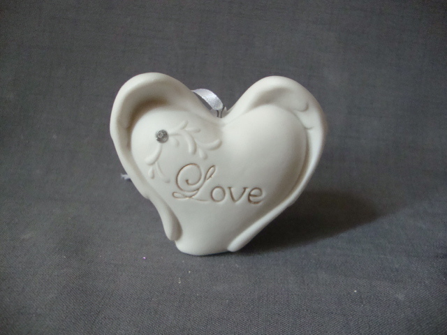 Decoraciones para el hogar de porcelana en forma de coraz&oacute;n con cristal artificial, blanco