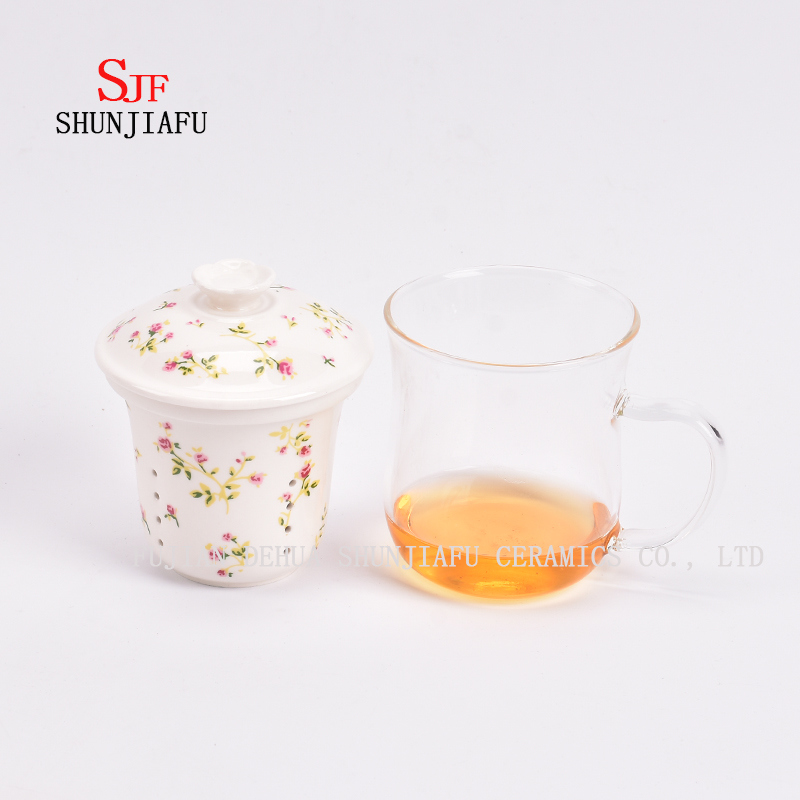 M&aacute;s Estilo y colores Taza de t&eacute; de flores para el hogar de oficina, cer&aacute;mica, 400 ml