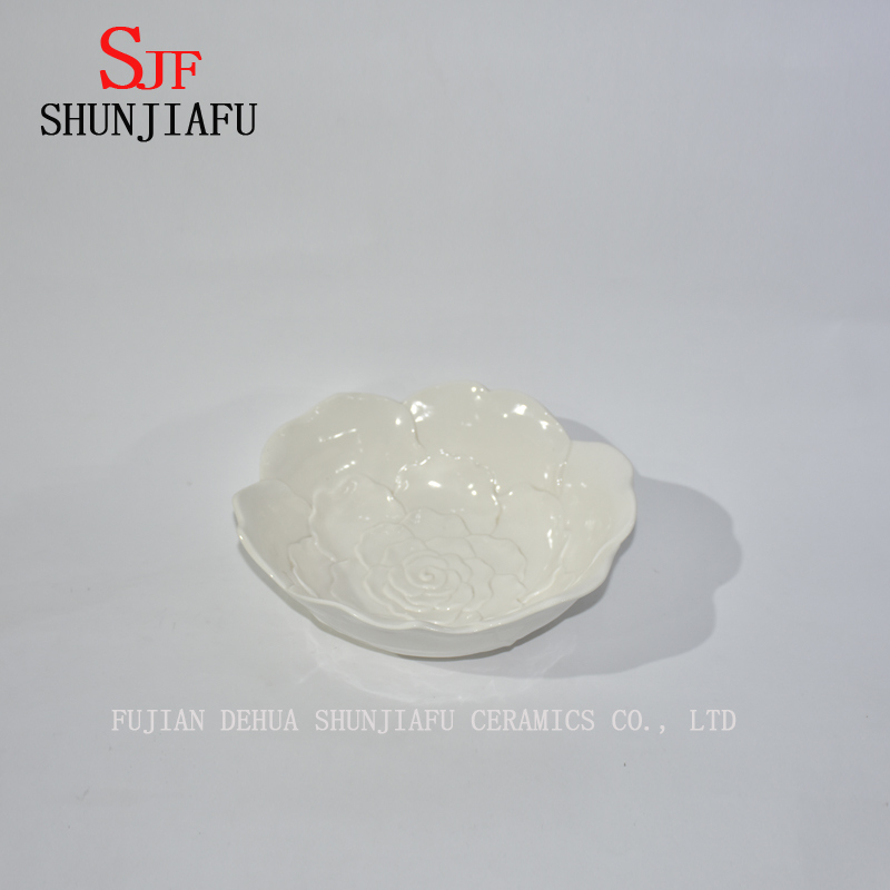 Plato blanco de cer&aacute;mica en forma de loto para utensilios de cocina / vajilla