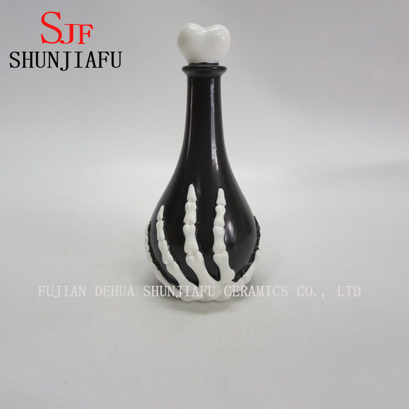 Botella de adornos de calavera de recuerdo de cer&aacute;mica