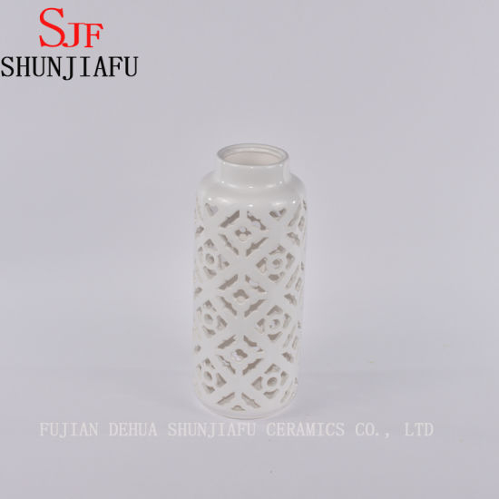 Linterna de candelabro de pilar alto de cerámica blanca