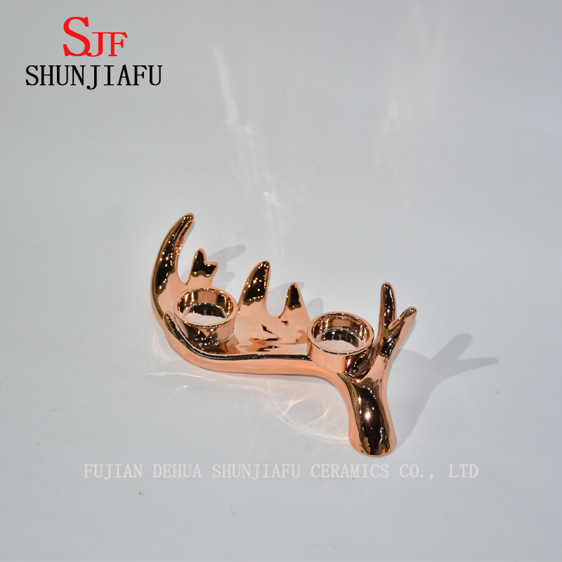 Soporte de vela de ciervos de electrochapa de cer&aacute;mica para decoraci&oacute;n del hogar / Festival de Navidad