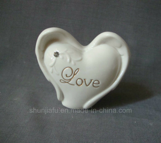 Decoraciones para el hogar de porcelana en forma de corazón con cristal artificial, blanco