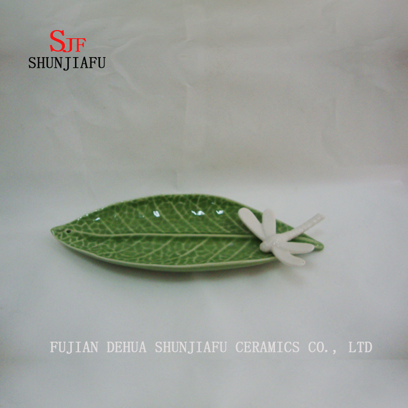 Plato HQ de cer&aacute;mica de hoja verde Vajilla de inmersi&oacute;n Plato de vajilla