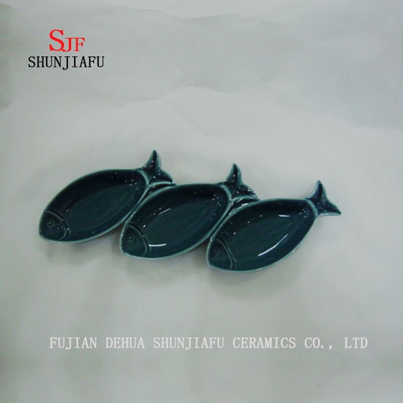 Stock Show 3PCS Placas de cer&aacute;mica R multiprop&oacute;sito, platillos de porcelana multicolor Juego de vajilla para vinagre / ensalada Salsa de soja / Wasabi / Serie de aceite de chile-Oc&eacute;ano