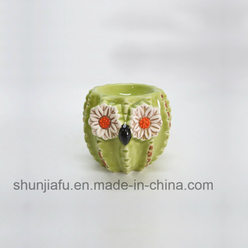 Decoraci&oacute;n Cer&aacute;mica Florero Tipo Cactus Verde