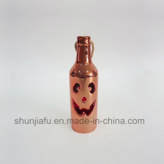 Venta caliente botella forma decoraciones de cerámica de Halloween con función LED
