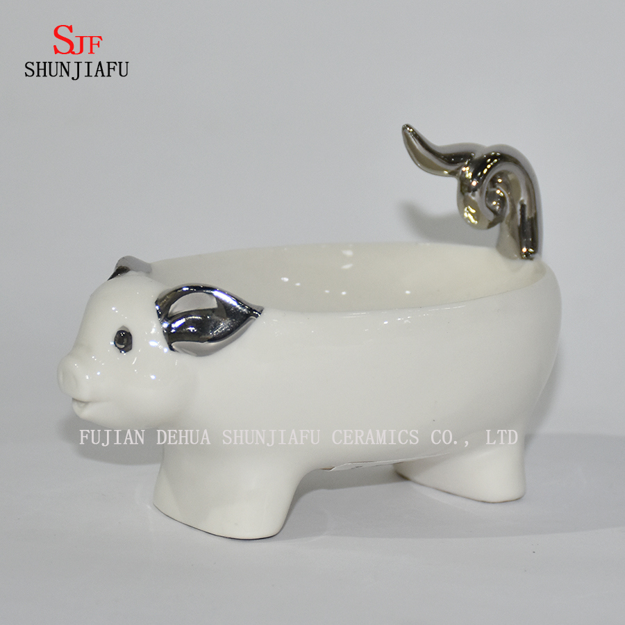 Forma animal del perro / del cerdo, sostenedor de la caja del jab&oacute;n de cer&aacute;mica del ba&ntilde;o casero