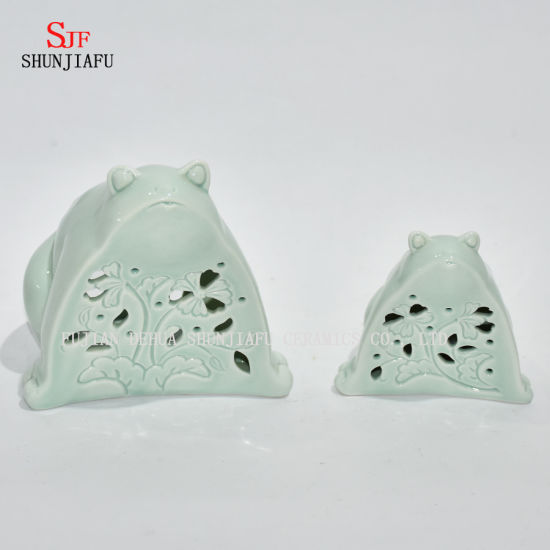 Candelabro decorativo de cerámica con diseño de rana verde - Mi regalo