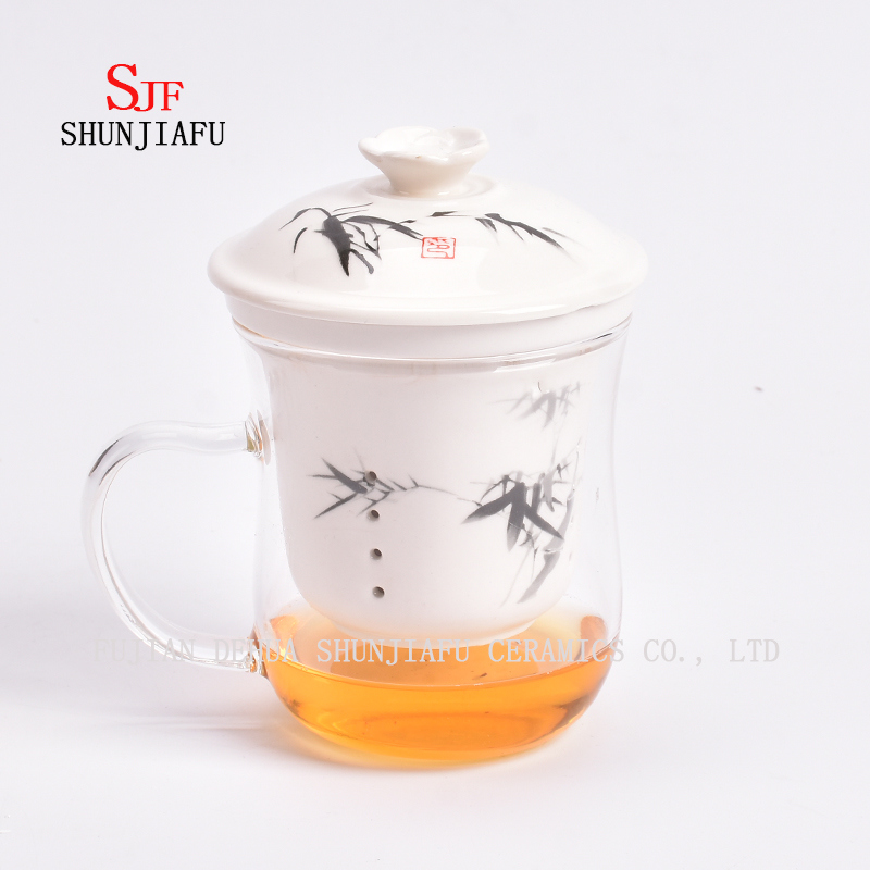 Taza transparente creativa Infusor de t&eacute; de vidrio y cer&aacute;mica