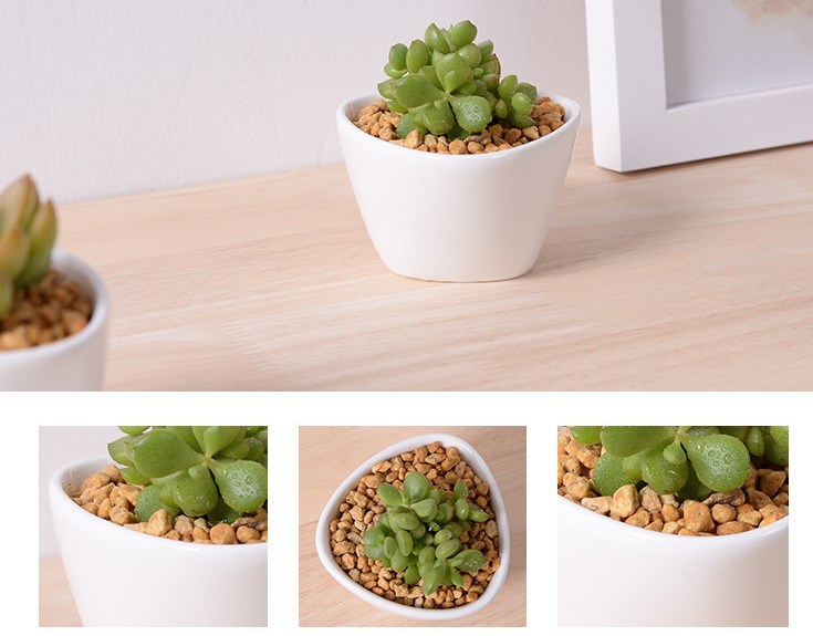 Creative Desktop - Tri&aacute;ngulo de cer&aacute;mica, mini maceta blanca