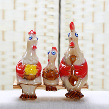 Conjunto de 3 figuras de gallo esmaltadas cerámicas regordetas de originalidad familiar