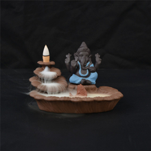 Sostenedores del palillo Azul Ganesha Flujo de incienso Quemador de incienso Elefante dios Emblema Auspicioso y florero de vidrio Éxito Censario de cono de cerámica Decoración para el hogar