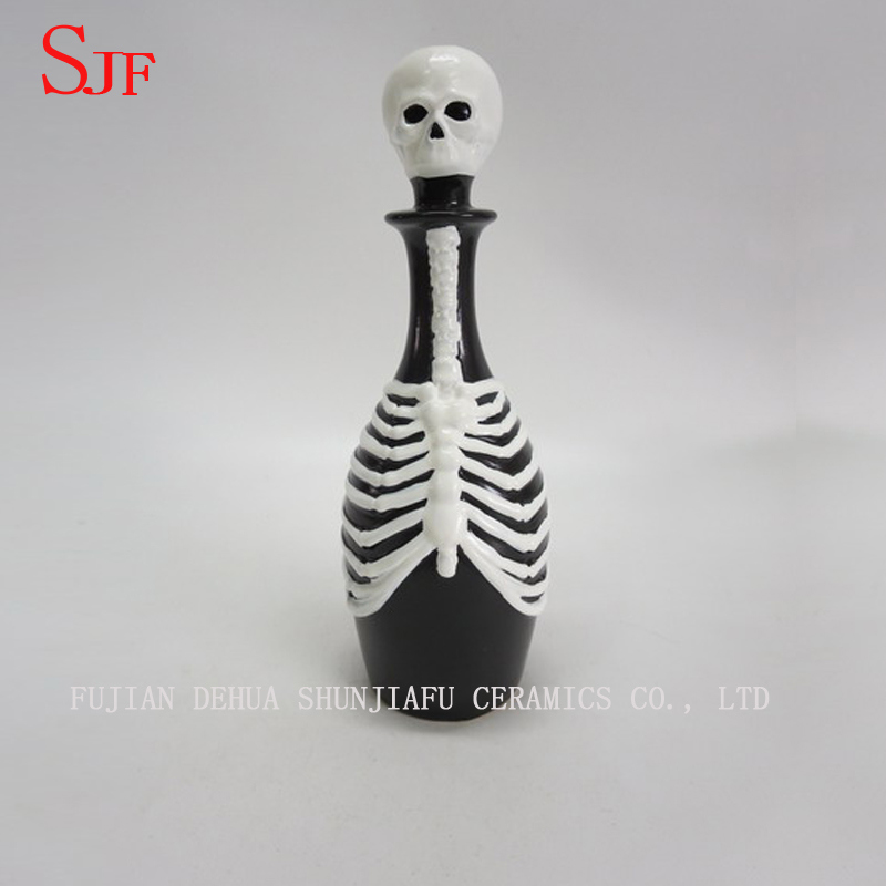 Botella de adornos de calavera de recuerdo de cer&aacute;mica
