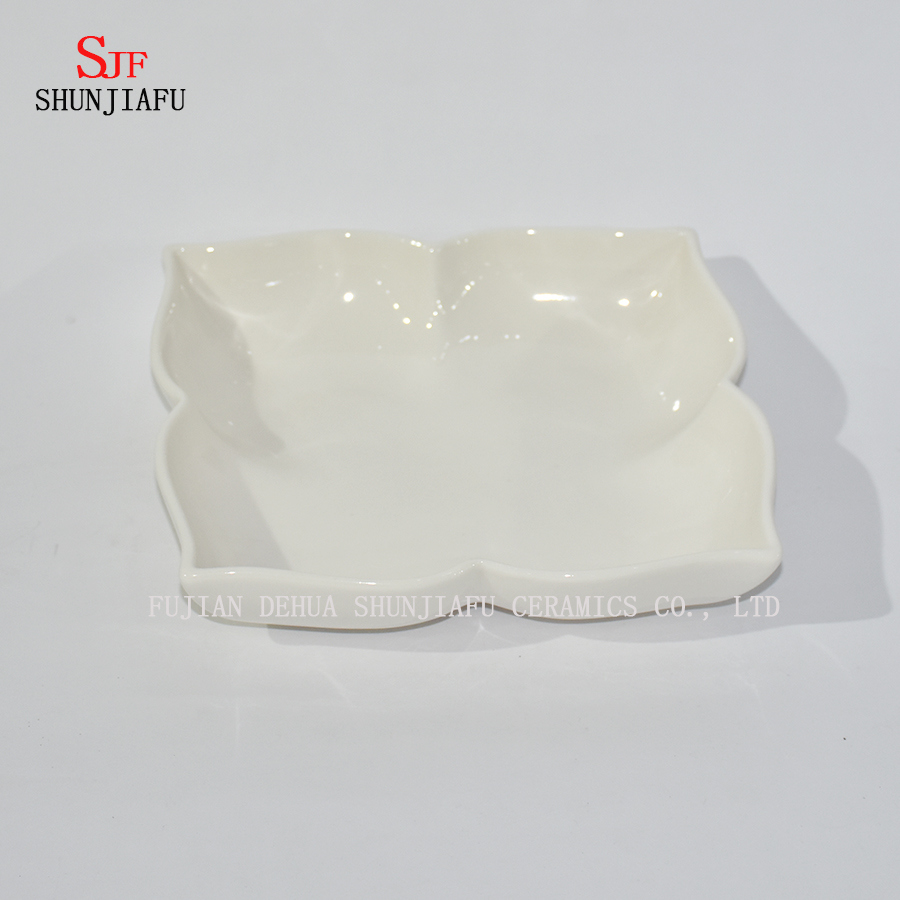 Plato de servicio de vajilla de porcelana blanca Plato de salsa de inmersi&oacute;n pintado para aperitivo, postre, ensalada, merienda, sushi, fruta, pan - Juego de 4