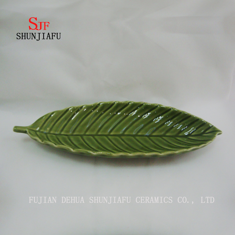 Hoja Verde Cer&aacute;mica Salsa Brillante Plato Cena Acabado