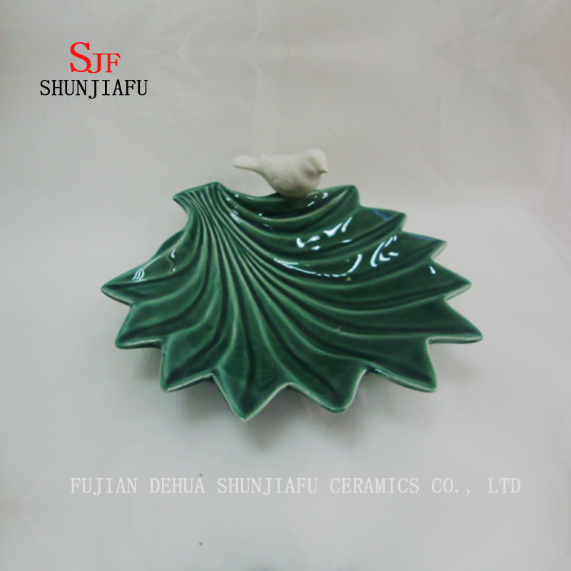 Plato HQ de cer&aacute;mica de hoja verde Vajilla de inmersi&oacute;n Plato de vajilla