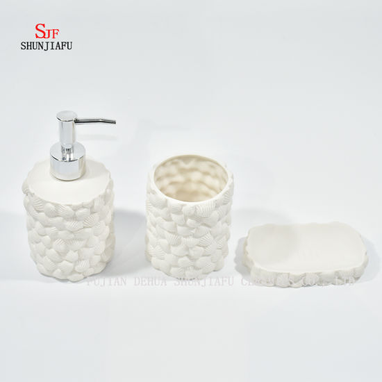 Juego de accesorios de baño de cerámica blanca de 3 piezas /, vaso, jabonera y dispensador