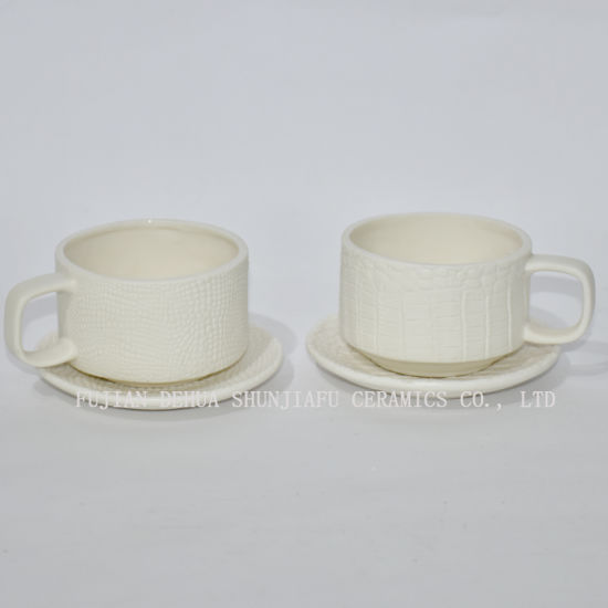 Shunjiafu Tazas de cerámica con platillo, blanco
