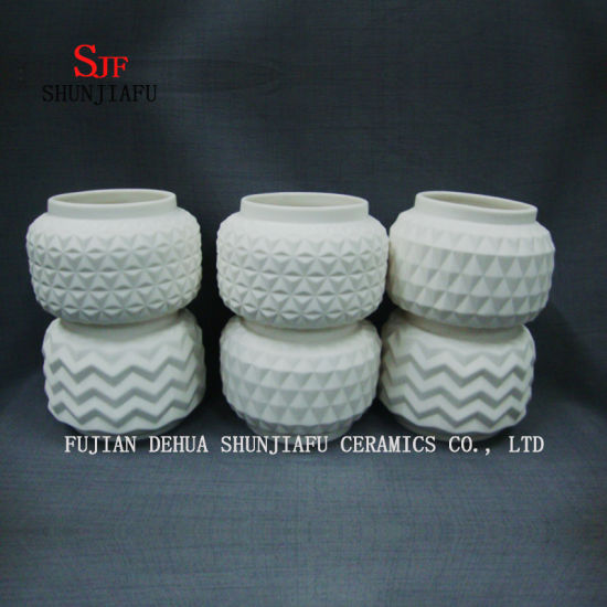 3 estilos / florero geométrico hecho a mano, maceta de cerámica blanca / L