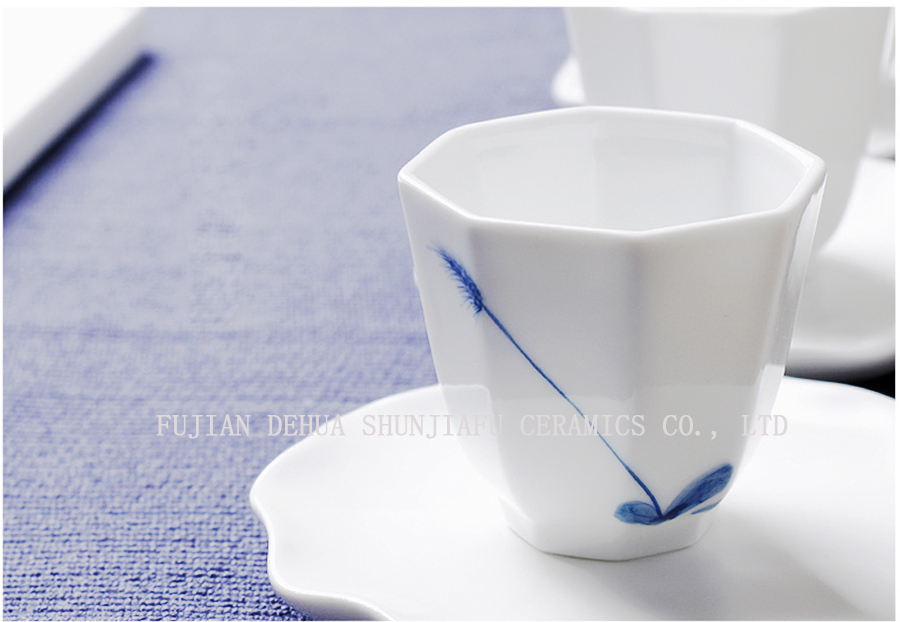 Taza de t&eacute; vital de porocina blanca brillante de alto grado, taza de cer&aacute;mica oct&aacute;gono
