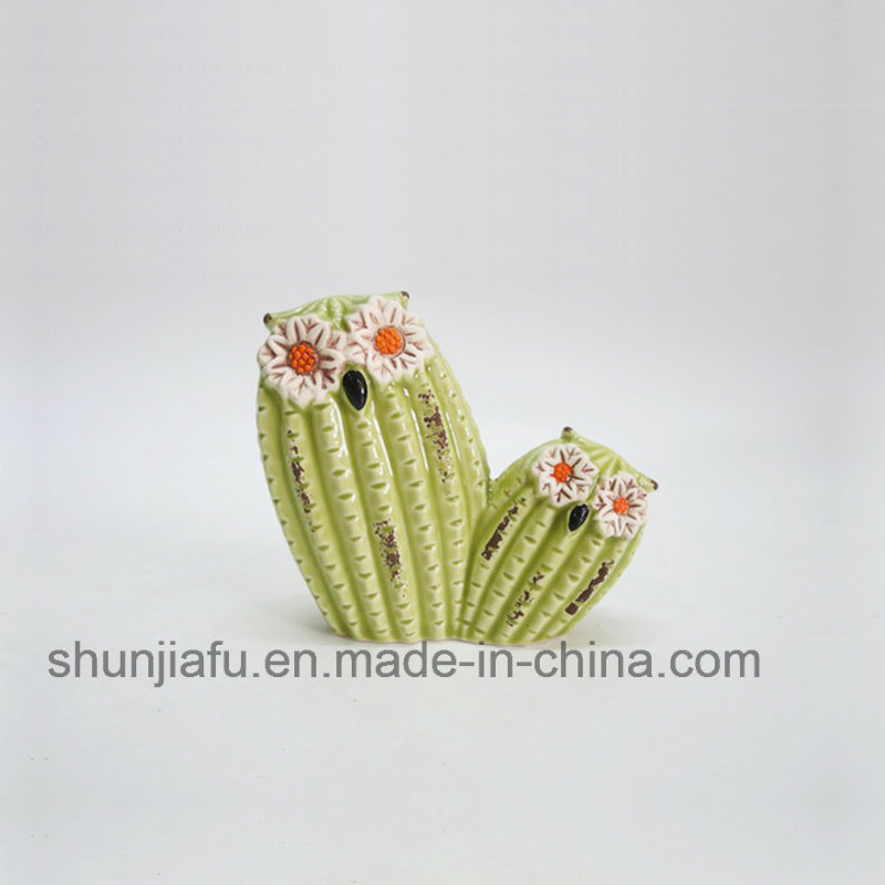 Decoraci&oacute;n Cer&aacute;mica Florero Tipo Cactus Verde