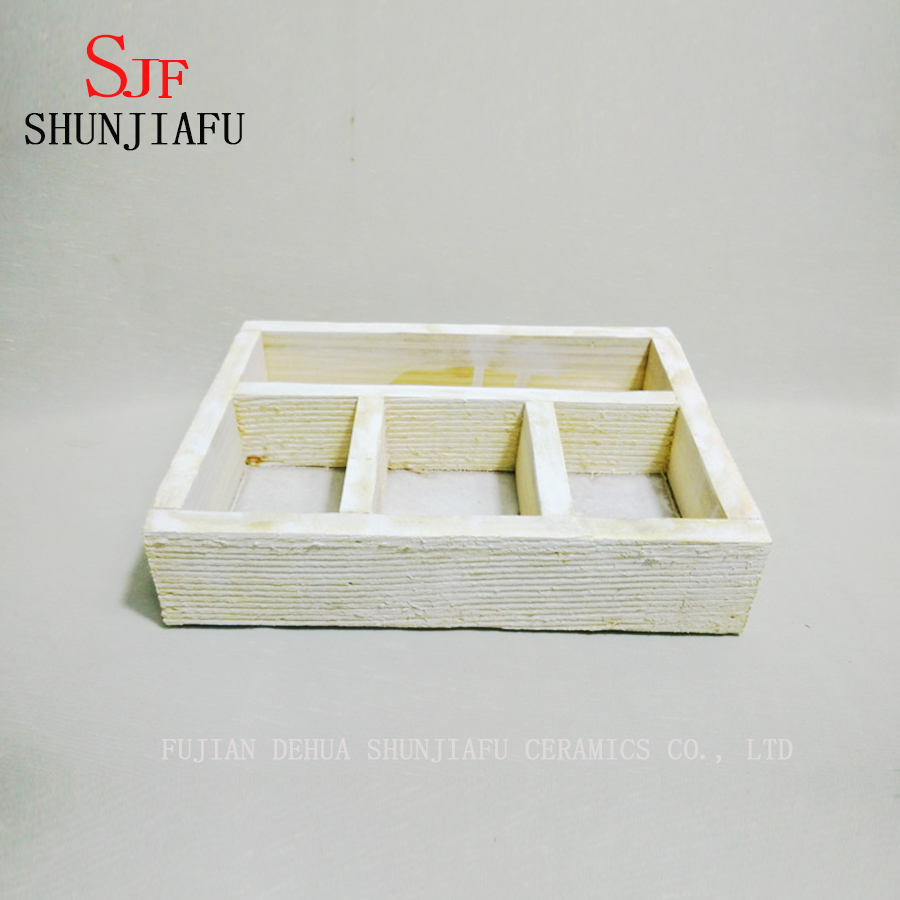 Estilo r&uacute;stico personalizado Plantas suculentas artificiales realistas Macetas cuadradas de madera marr&oacute;n Bandeja rectangular