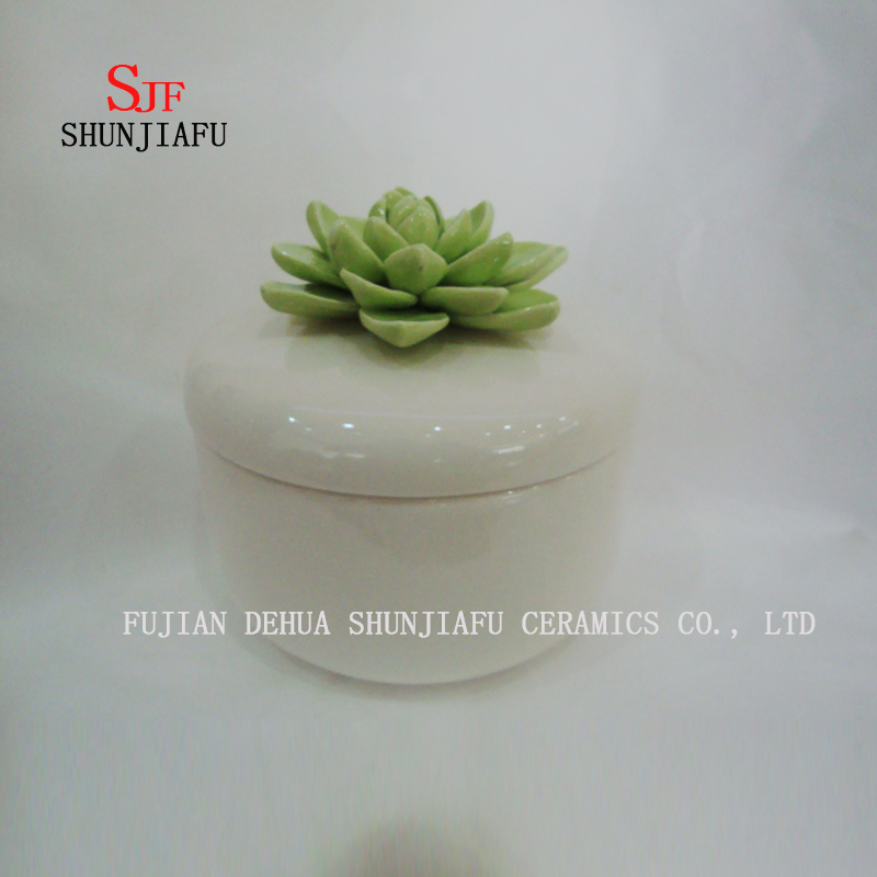 Caja de anillo de cer&aacute;mica peque&ntilde;a flor verde caja de colorete de joyer&iacute;a