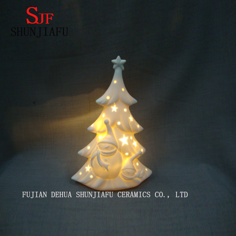 &Aacute;rbol de Navidad de cer&aacute;mica esmaltada blanca. LED / &Aacute;rbol de bodas