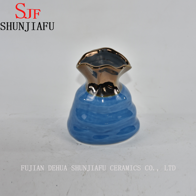 Florero de cer&aacute;mica para decoraci&oacute;n del hogar Acabado de agua esmaltada (azul)