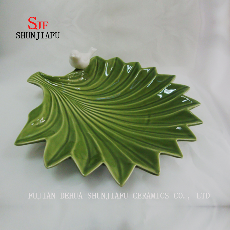 Plato HQ de cer&aacute;mica de hoja verde Vajilla de inmersi&oacute;n Plato de vajilla