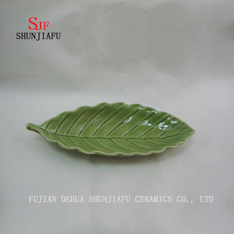 Hoja Verde Cer&aacute;mica Salsa Brillante Plato Cena Acabado