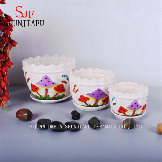 Set de 3 macetas de cerámica con hermoso patrón de setas