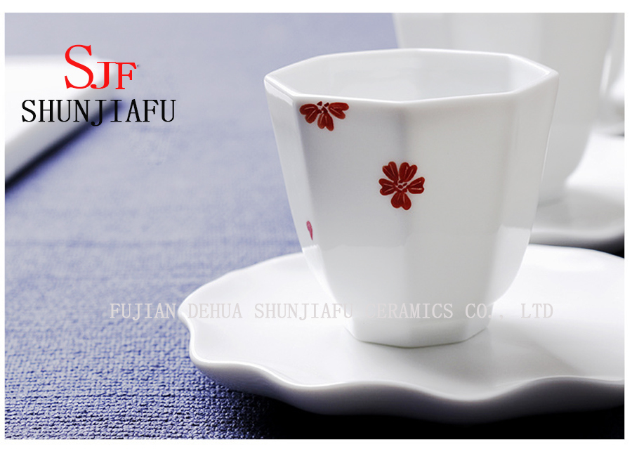 Taza de t&eacute; vital de porocina blanca brillante de alto grado, taza de cer&aacute;mica oct&aacute;gono