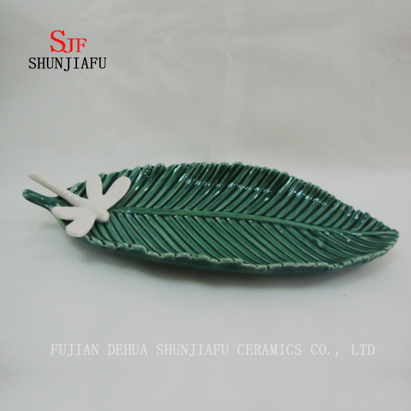 Plato HQ de cer&aacute;mica de hoja verde Vajilla de inmersi&oacute;n Plato de vajilla