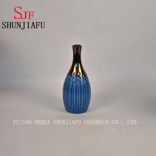 Florero de cerámica de estilo pequeño de alta gama para decoración del hogar (azul)